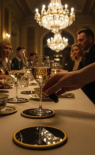 Luxurious banquet features marble coasters