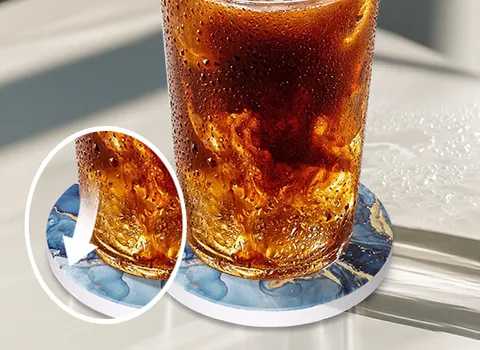 Navy Blue Marble Abstract Round Ceramic Coasters with Holder (11)