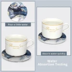 Navy Blue Marble Abstract Round Ceramic Coasters with Holder (7)