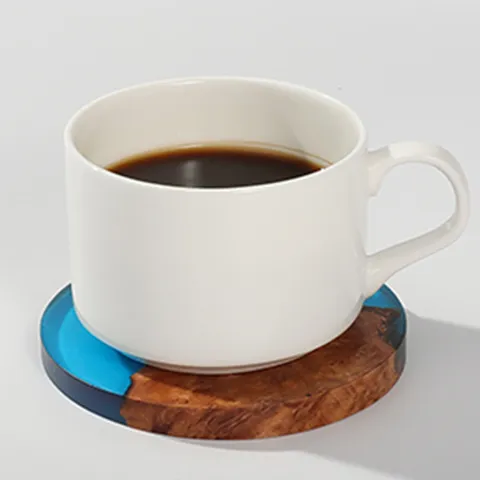 custom wood resin coaster used under coffee cup for table protection