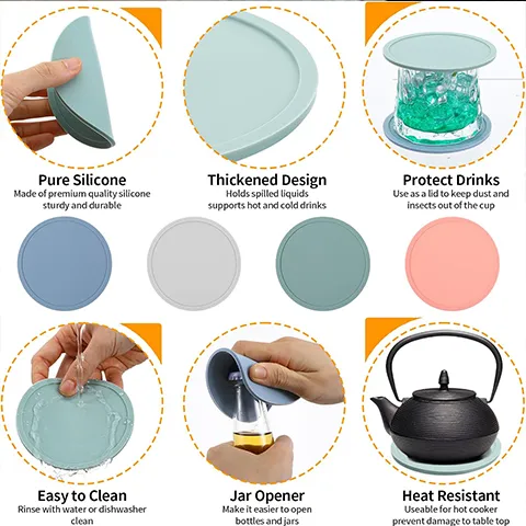 heat resistant non slip silicone cup coasters showing flexible and easy clean features