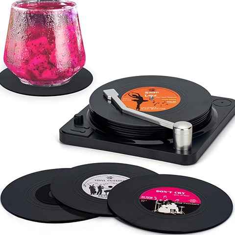 vinyl record style drink coasters for creative bar and music themed decoration