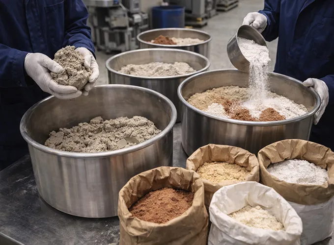 Ceramic raw material mixing with clay and mineral powders for coaster production