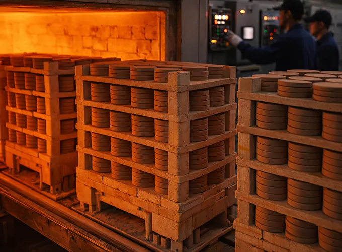 High temperature kiln firing process for ceramic cup coaster manufacturing