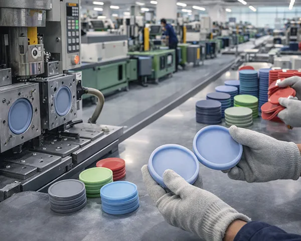 silicone cup coasters produced by injection molding machines in industrial workshop